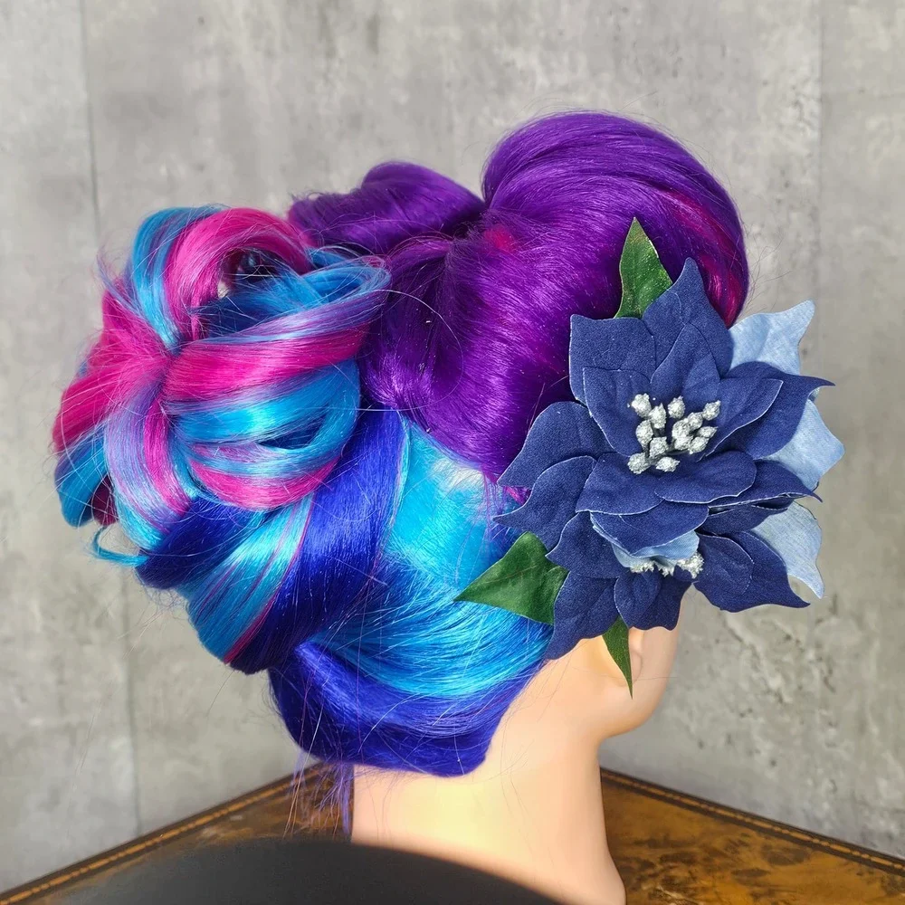 Handmade Navy Blue Poinsettia Hair Flower Clip Holiday Winter Glitter‎ Pinup